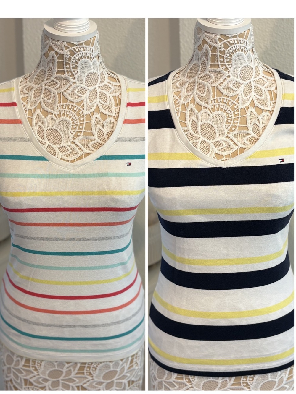 Bundle of 2 Tommy Hilfiger Striped V- Neck T-Shirts